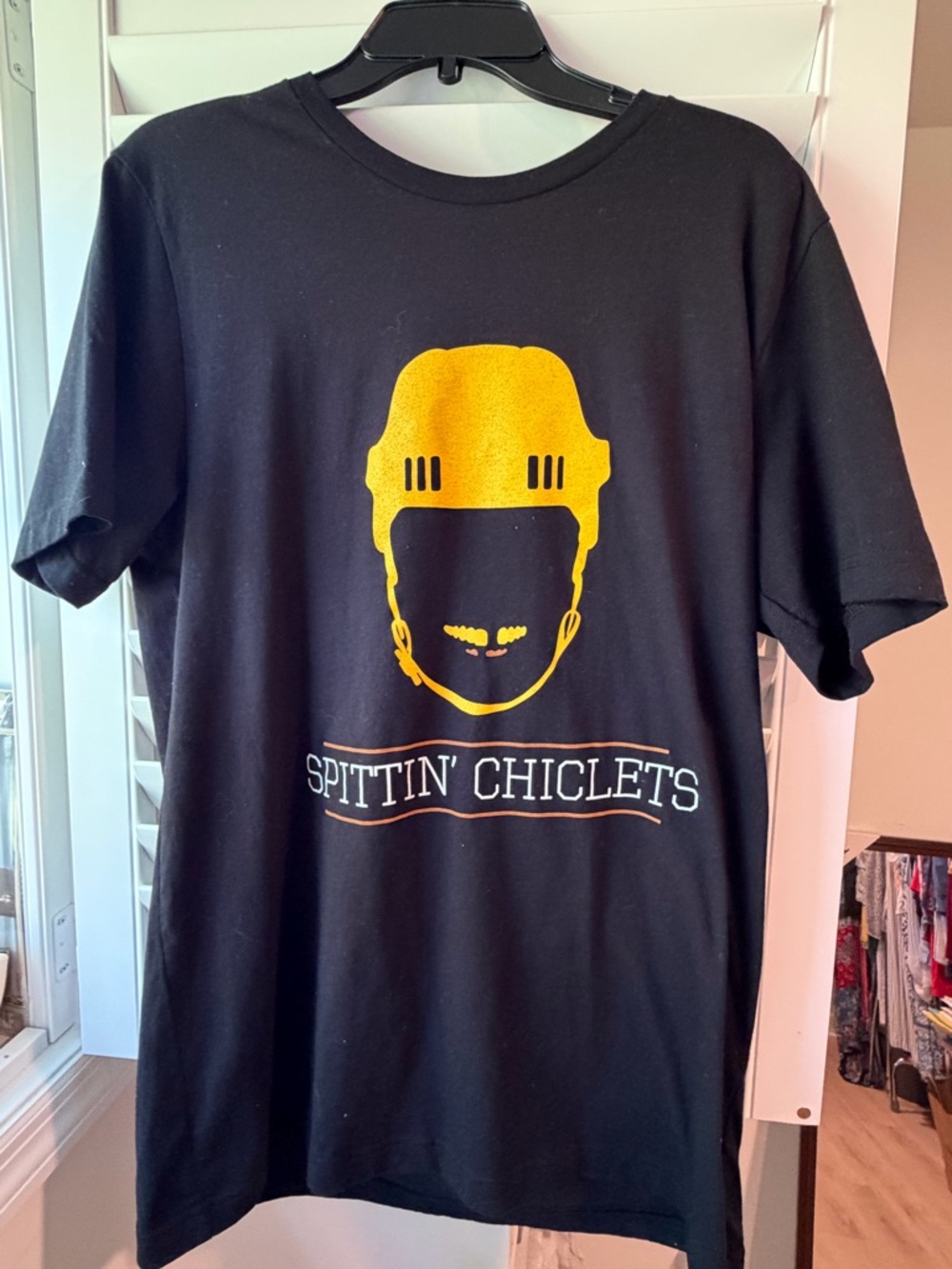 Bella Canvas Hockey Club Black T-Shirt with Yellow Helmet Accent - Size Large